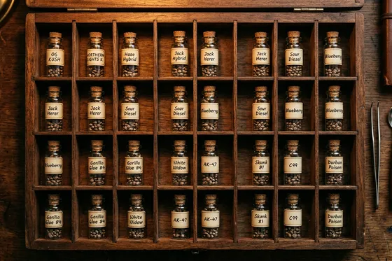 SensorySeeds cannabis seed variety collection in storage box