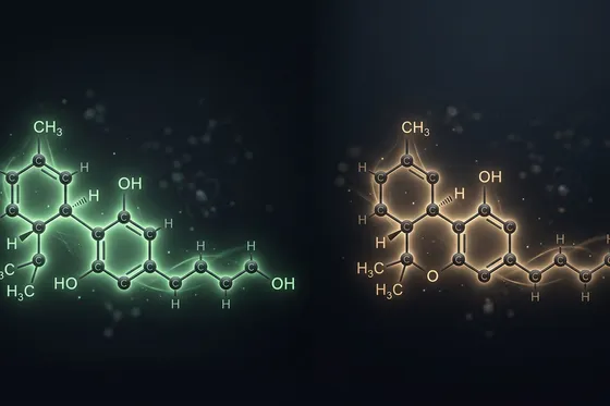 Molecular structure of CBD and THC compared