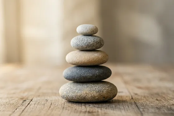 Equilibrio delle recensioni clienti JustBob: pietre zen simbolo di valutazione onesta