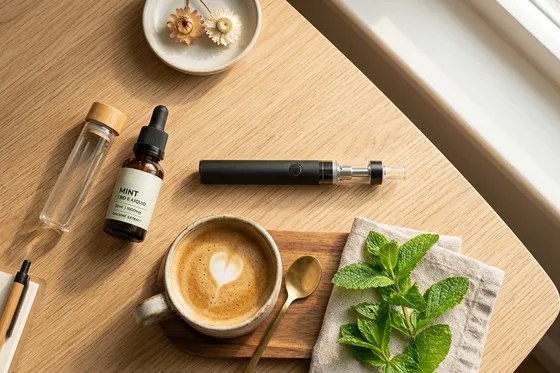 Soddisfazione clienti Terpy: vape CBD con caffè in un contesto lifestyle